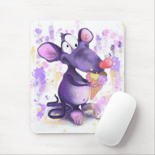 Happy Purple Mouse Eat Ice Cream - Funny Painting Mat