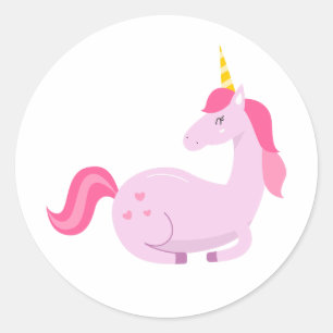 Happy Purple Pastel Unicorn, Pink Hearts and Hair Classic Round Sticker