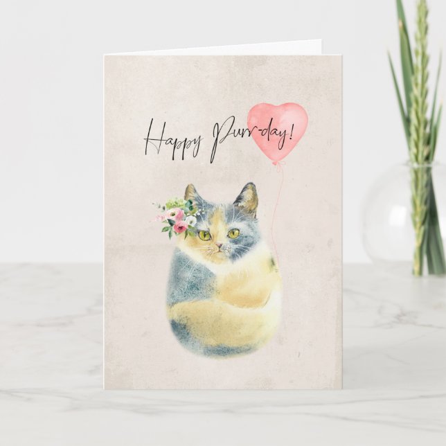 happy purr day cute cat birthday card (Front)