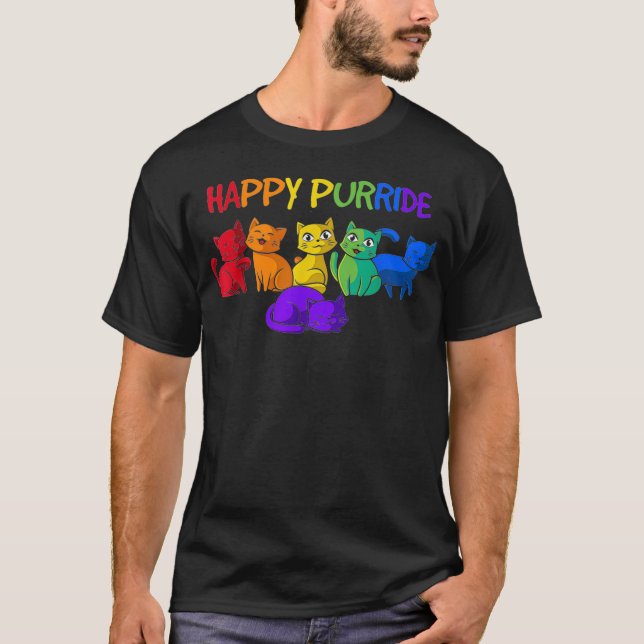 Happy Purride Cats  LGBTQ Pride Gift  T-Shirt (Front)