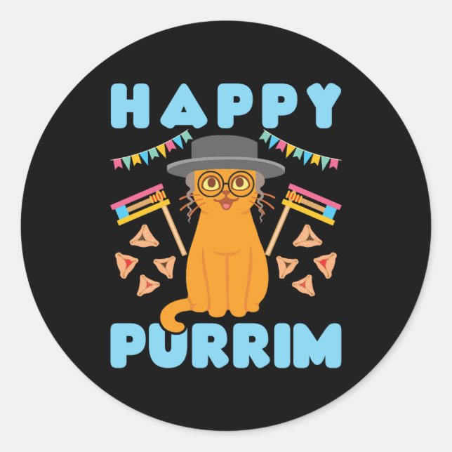 Happy Purrim Purim Cat Jewish Holiday Classic Round Sticker (Front)