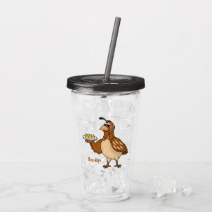 Happy quail with eggs cartoon acrylic tumbler