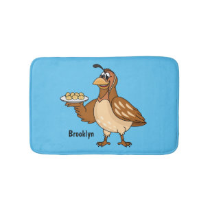 Happy quail with eggs cartoon bath mat