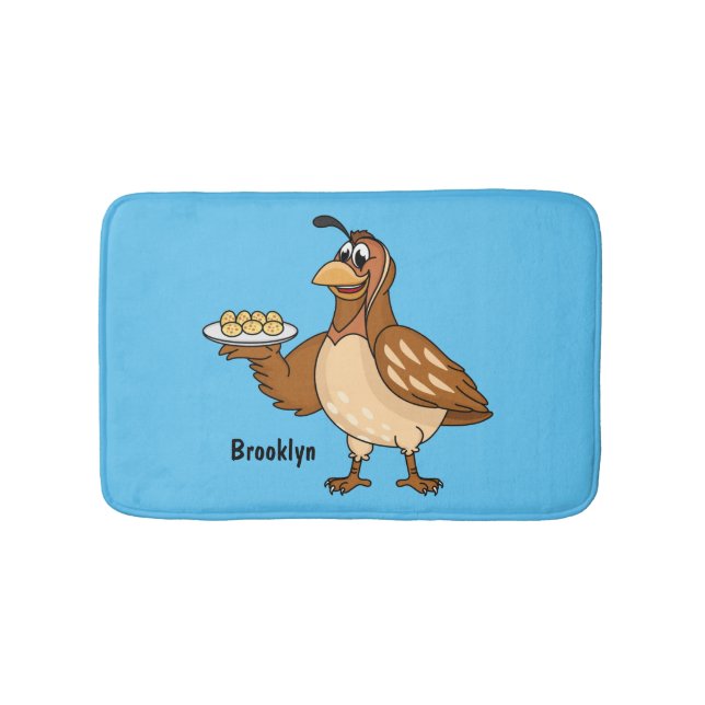 Happy quail with eggs cartoon bath mat (Front)