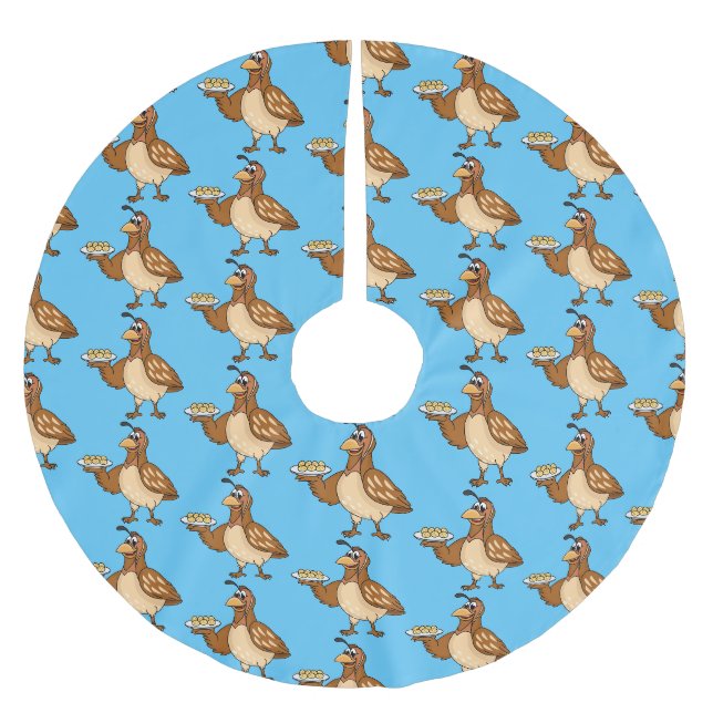 Happy quail with eggs cartoon  brushed polyester tree skirt (Front)