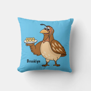 Happy quail with eggs cartoon cushion
