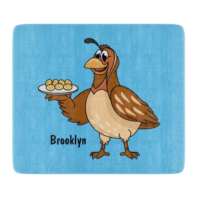Happy quail with eggs cartoon  cutting board (Front)