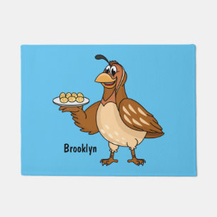 Happy quail with eggs cartoon  doormat