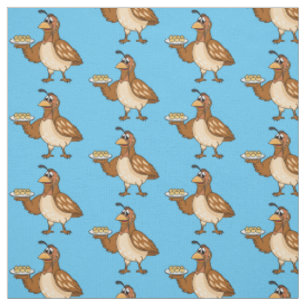 Happy quail with eggs cartoon fabric
