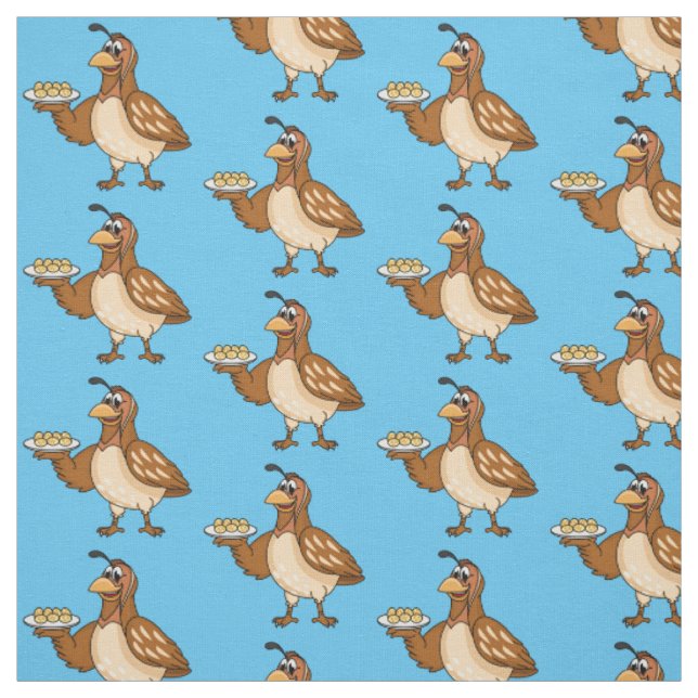 Happy quail with eggs cartoon fabric (Swatch)