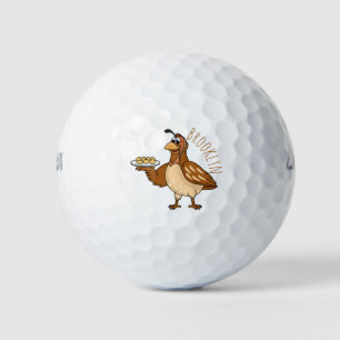 Happy quail with eggs cartoon  golf balls