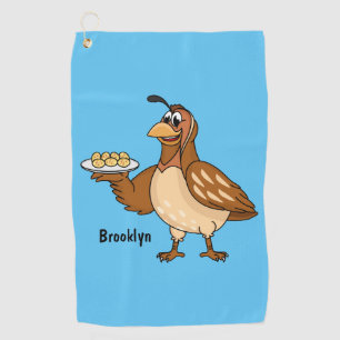 Happy quail with eggs cartoon golf towel