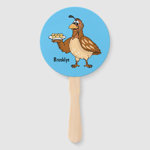 Happy quail with eggs cartoon hand fan