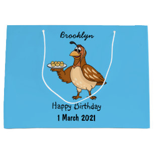 Happy quail with eggs cartoon large gift bag