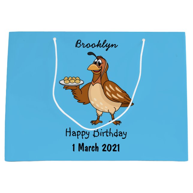 Happy quail with eggs cartoon  large gift bag (Front)
