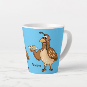 Happy quail with eggs cartoon  latte mug
