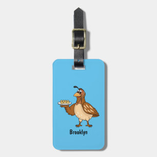 Happy quail with eggs cartoon luggage tag