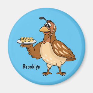 Happy quail with eggs cartoon magnet