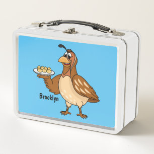 Happy quail with eggs cartoon  metal lunch box