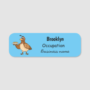 Happy quail with eggs cartoon name tag