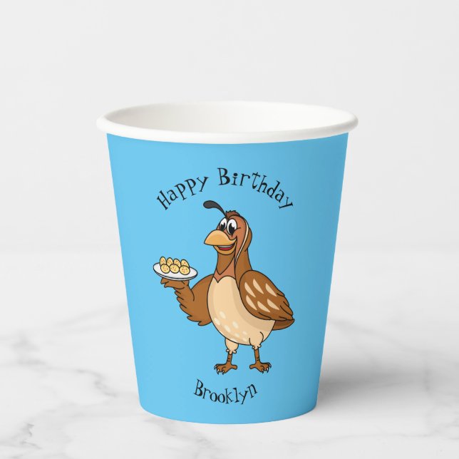 Happy quail with eggs cartoon  paper cups (Front)