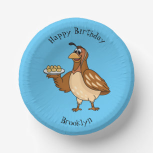 Happy quail with eggs cartoon paper plate