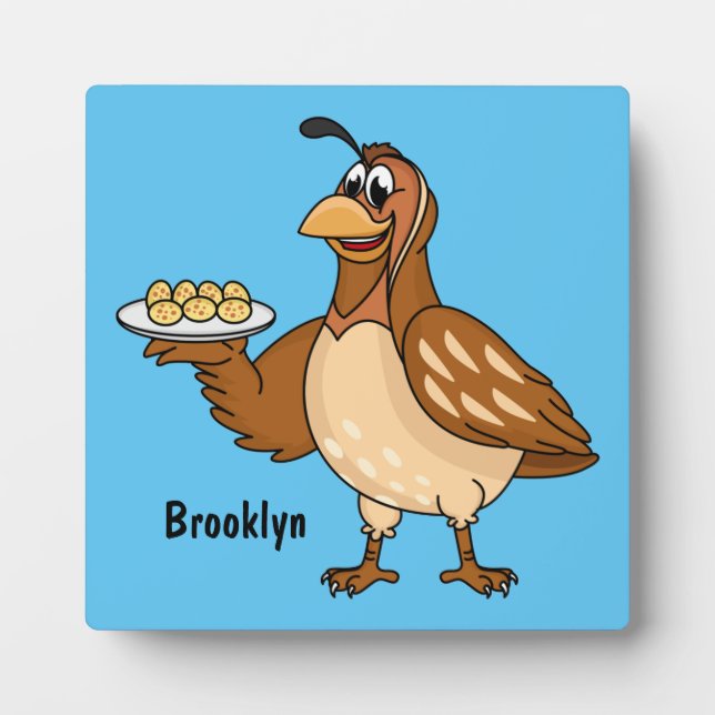Happy quail with eggs cartoon  plaque (Front)