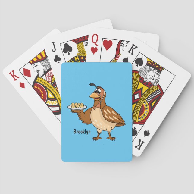 Happy quail with eggs cartoon playing cards (Back)