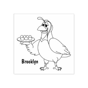 Happy quail with eggs cartoon rubber stamp