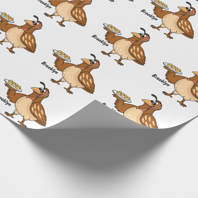 Happy quail with eggs cartoon  wrapping paper (Corner)