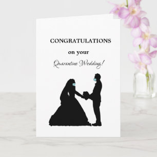 happy quarantine wedding married couple with mask card