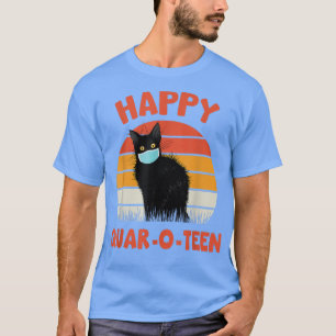 Happy QuarOTeen Cat with Face Mask Black Cat Hallo T-Shirt