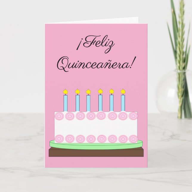 Happy Quinceañera in Spanish:  Pink Blank Card (Front)