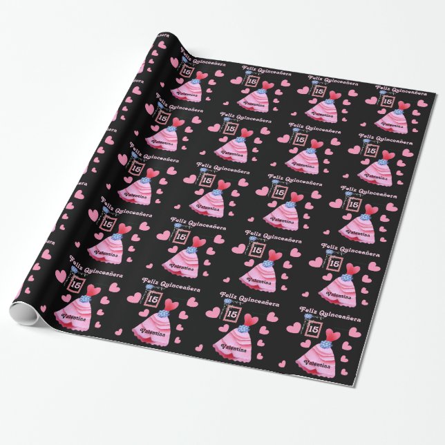 Happy Quinceanera Quince Años Wrapping Paper (Unrolled)