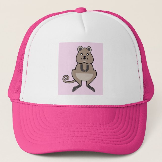 Happy QUOKKA  -Animal lover - Australia - Pink Trucker Hat (Front)