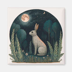 Happy Rabbit in the Moonlight Magnet