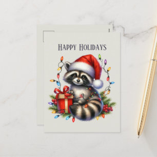 Happy racoon add message holiday postcard