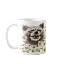Happy racoon in daisies