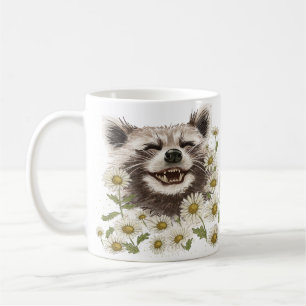 Happy racoon in daisies coffee mug