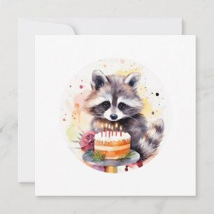 Happy Racoon with Birthday cake Invitation