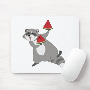 Happy racoon with watermelon mouse mat