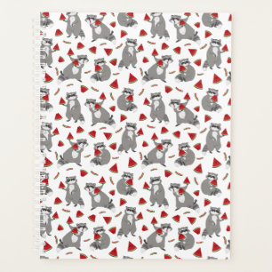 Happy racoon with watermelon planner