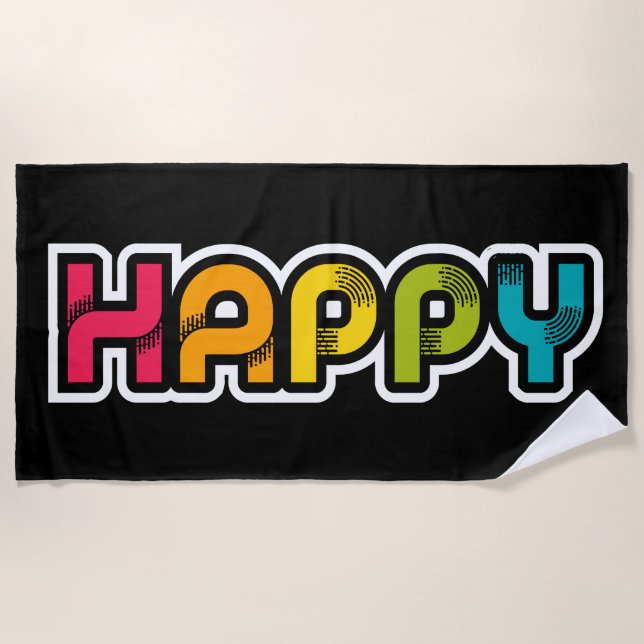 Happy Rainbow coloured word Beach Towel (Front)