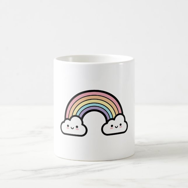 Happy Rainbow – Cute Kawaii Illustration Coffee Mug (Center)