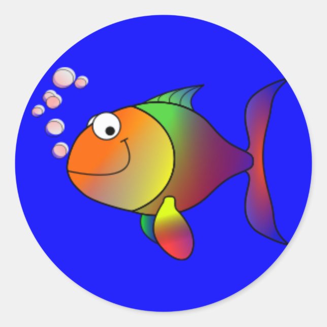 Happy Rainbow Fish Classic Round Sticker (Front)