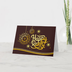 Happy Rakhi, Raksha Bandhan, brown, gold Card