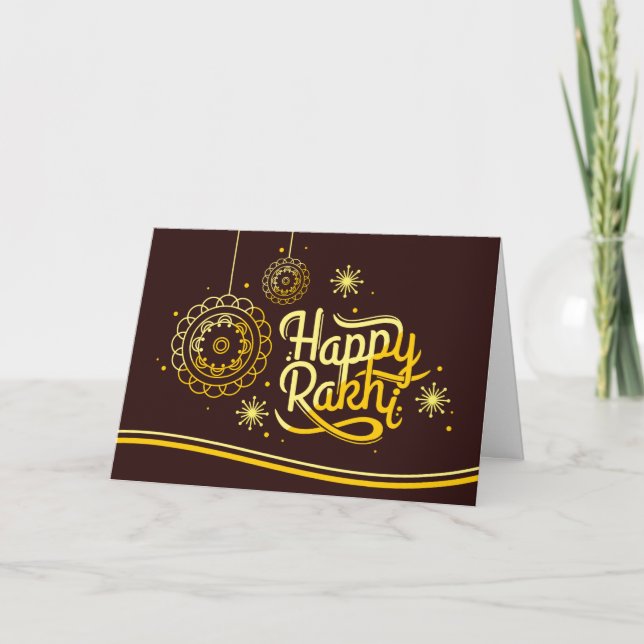 Happy Rakhi, Raksha Bandhan, brown, gold Card (Front)