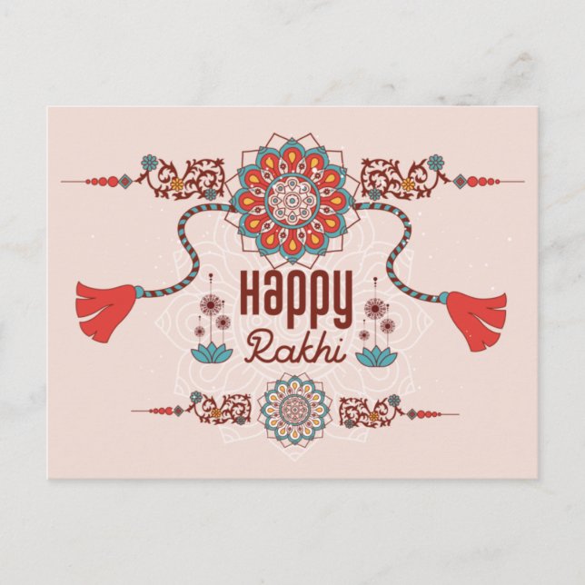 Happy Rakhi, Raksha Bandhan, dusty pink, red Postcard (Front)