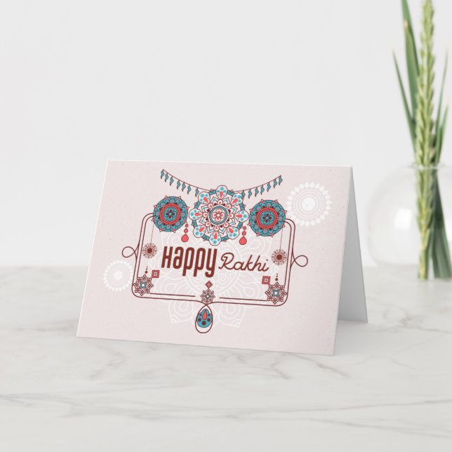 Happy Rakhi, Raksha Bandhan, dusty pink, teal Card (Front)