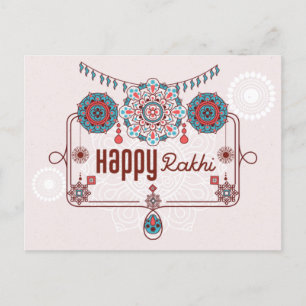 Happy Rakhi, Raksha Bandhan, dusty pink, teal Postcard